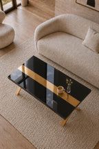 Black Epoxy Table with Genuine 24K Gold Leaf Stripe | Coffee or Dining Table