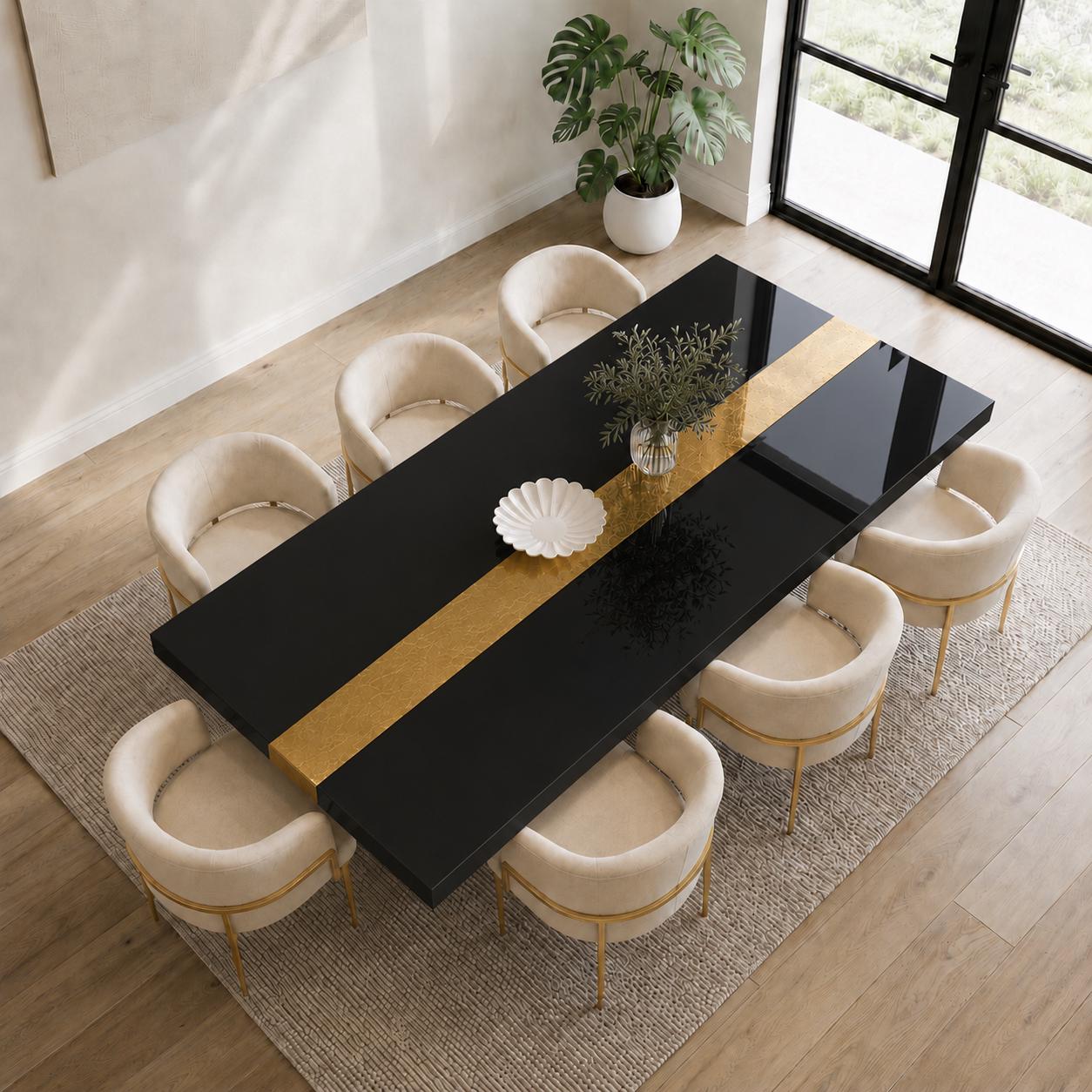Black Epoxy Table with Genuine 24K Gold Leaf Stripe | Coffee or Dining Table