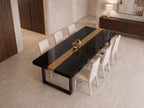 Black Epoxy Table with Genuine 24K Gold Leaf Stripe | Coffee or Dining Table