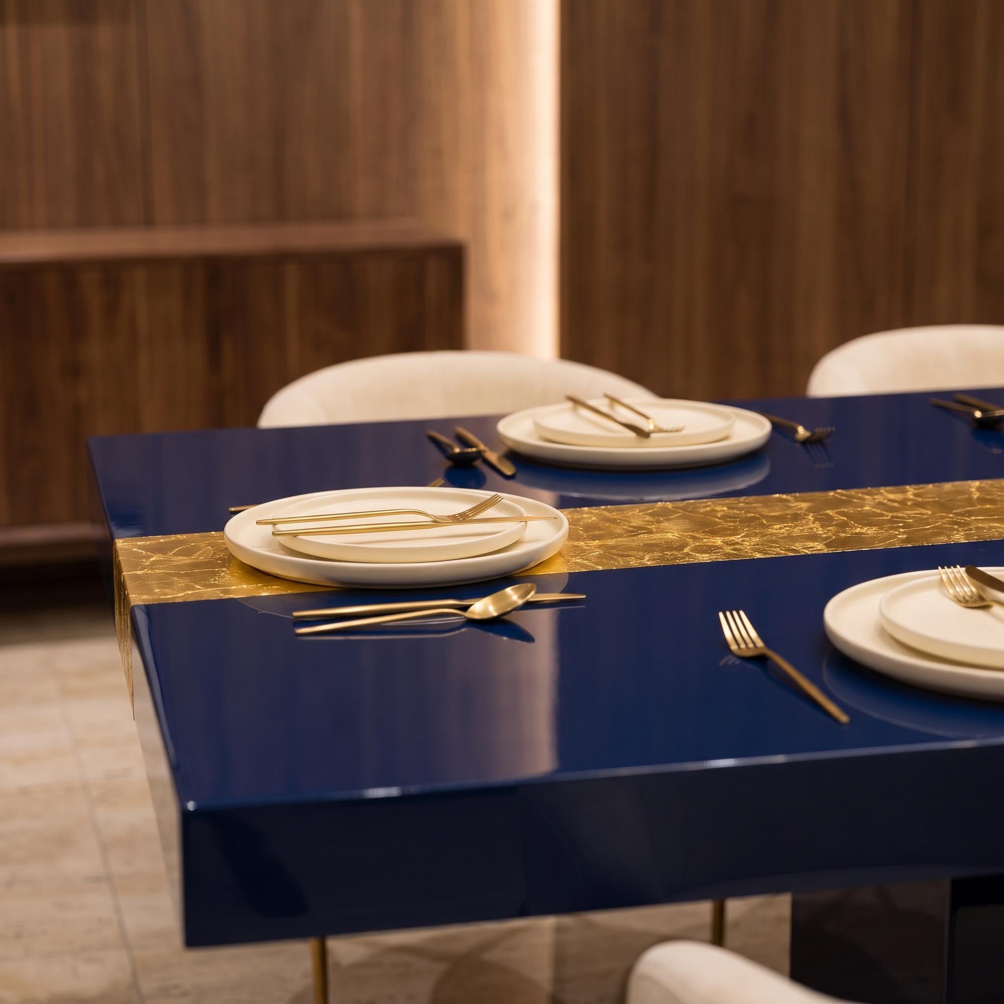Blue Epoxy Table with Genuine 24K Gold Leaf Stripe | Coffee or Dining Table