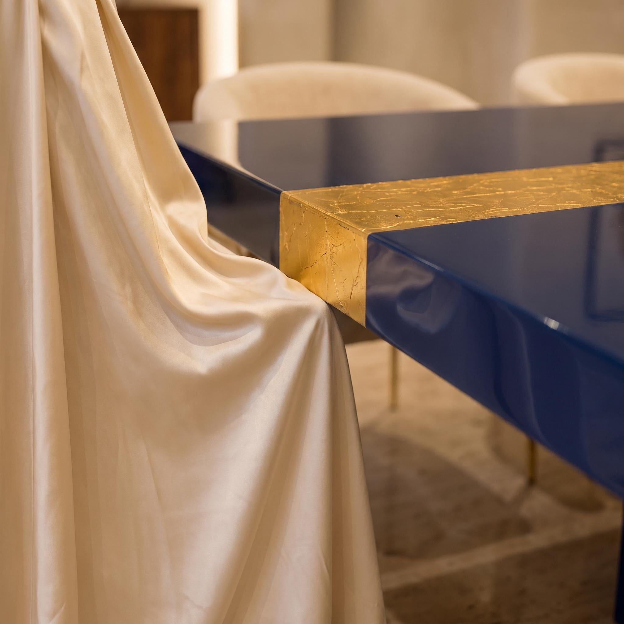 Blue Epoxy Table with Genuine 24K Gold Leaf Stripe | Coffee or Dining Table