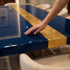 Blue Epoxy Table with Genuine 24K Gold Leaf Stripe | Coffee or Dining Table