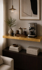 24 K Gold Leaf Epoxy Floating Shelf: Custom Mirror-Finish Wall Console