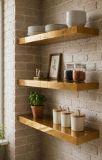 24 K Gold Leaf Epoxy Floating Shelf: Custom Mirror-Finish Wall Console