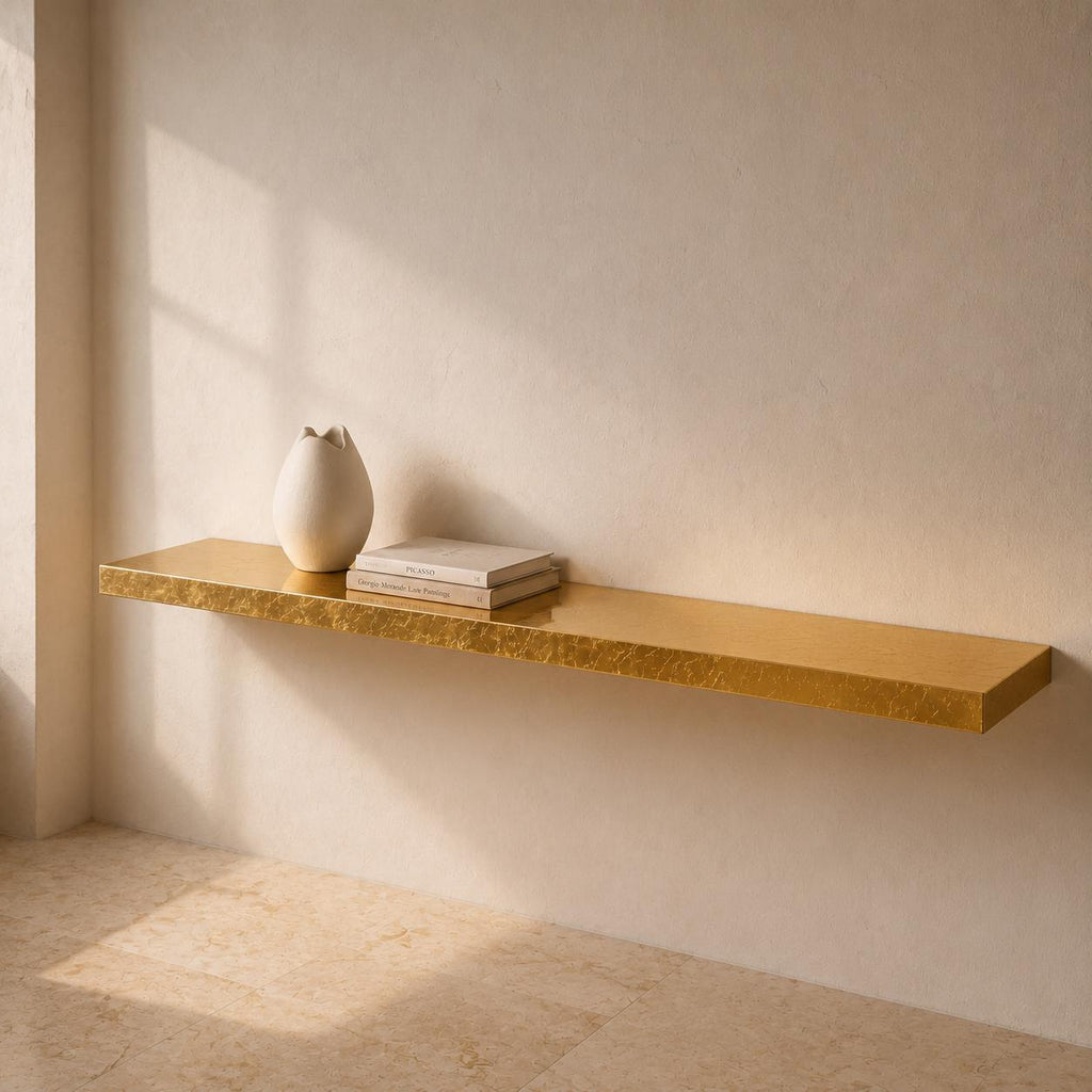 24 K Gold Leaf Epoxy Floating Shelf: Custom Mirror-Finish Wall Console
