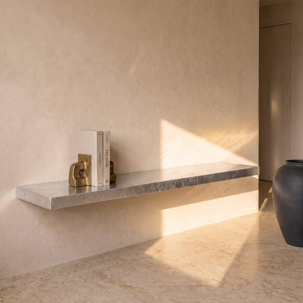 Silver Leaf Epoxy Floating Shelf: Custom Mirror-Finish Wall Console