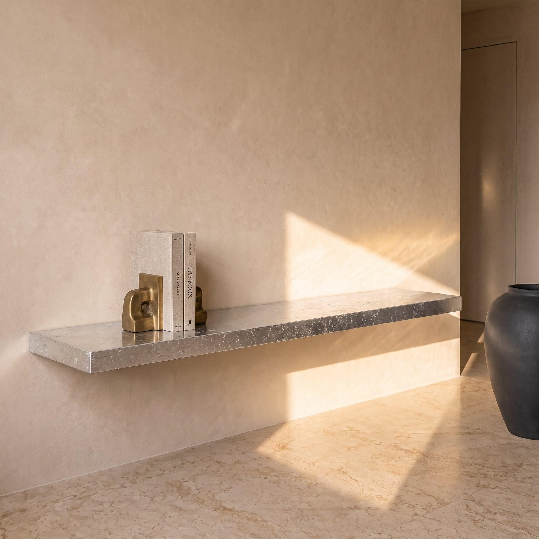 Silver Leaf Epoxy Floating Shelf: Custom Mirror-Finish Wall Console
