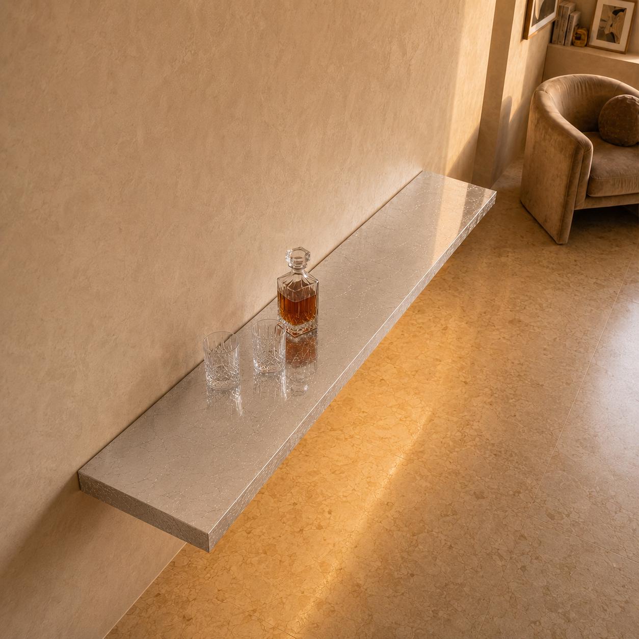 Silver Leaf Epoxy Floating Shelf: Custom Mirror-Finish Wall Console
