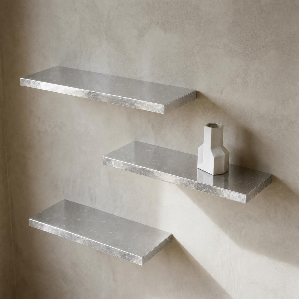 Silver Leaf Epoxy Floating Shelf: Custom Mirror-Finish Wall Console