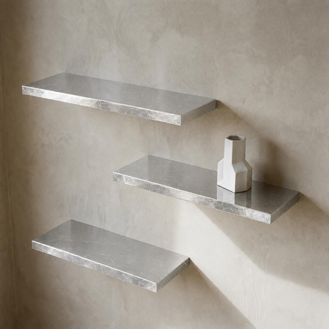 Silver Leaf Epoxy Floating Shelf: Custom Mirror-Finish Wall Console