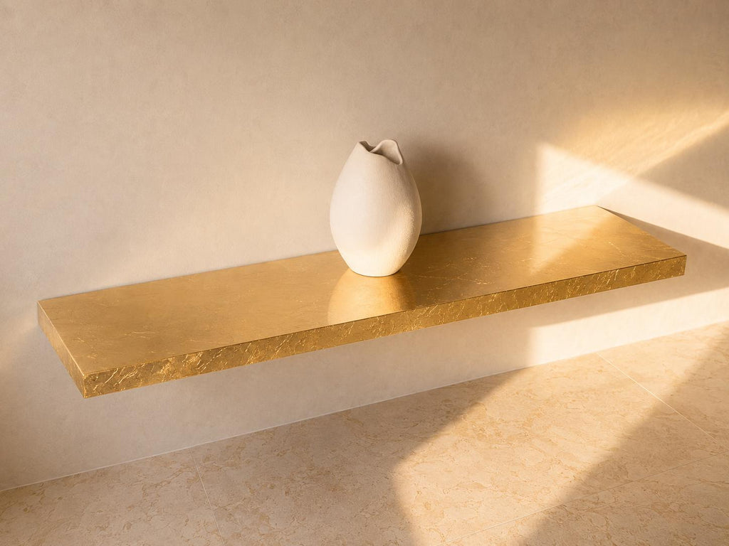 Silver Leaf Epoxy Floating Shelf: Custom Mirror-Finish Wall Console