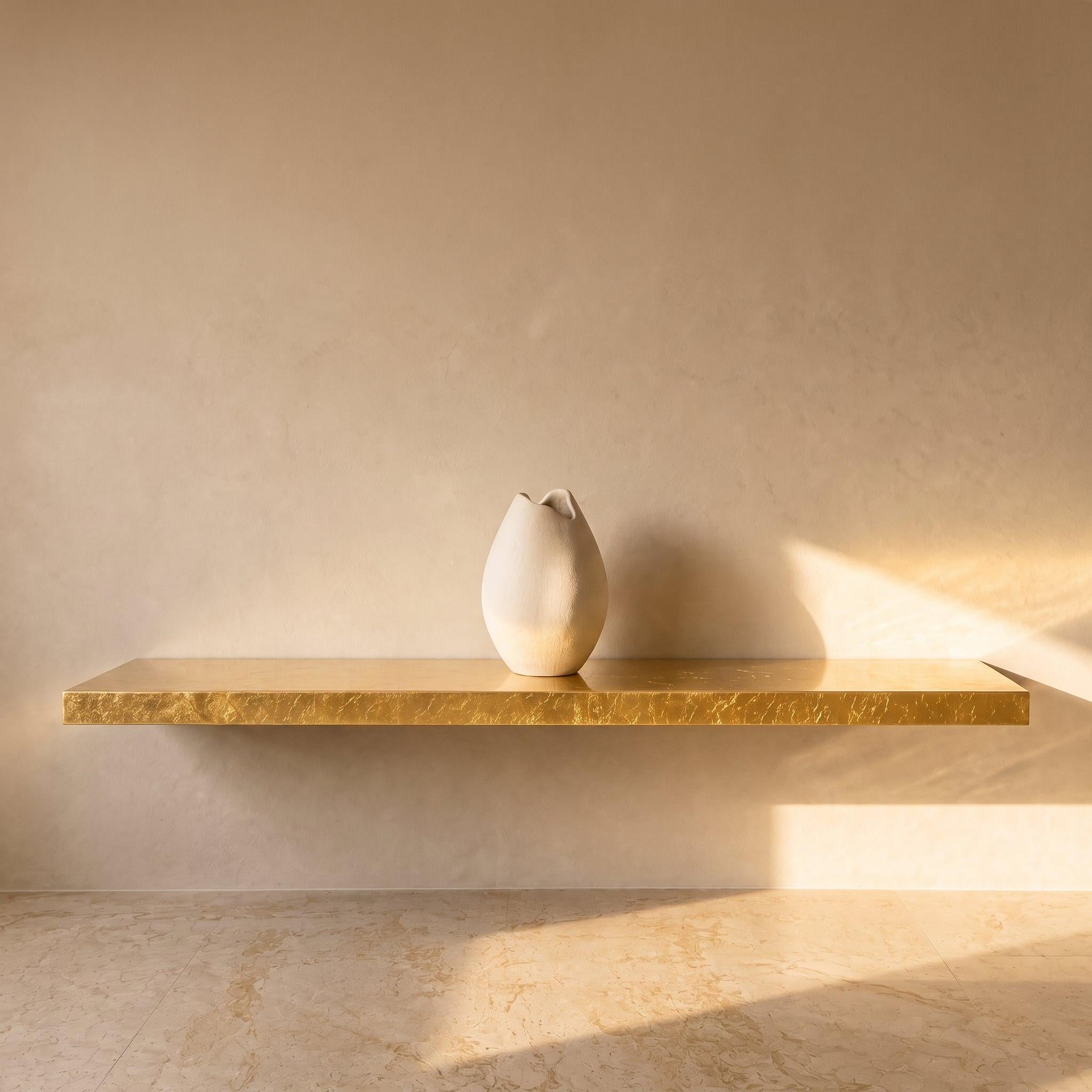 24 K Gold Leaf Epoxy Floating Shelf: Custom Mirror-Finish Wall Console