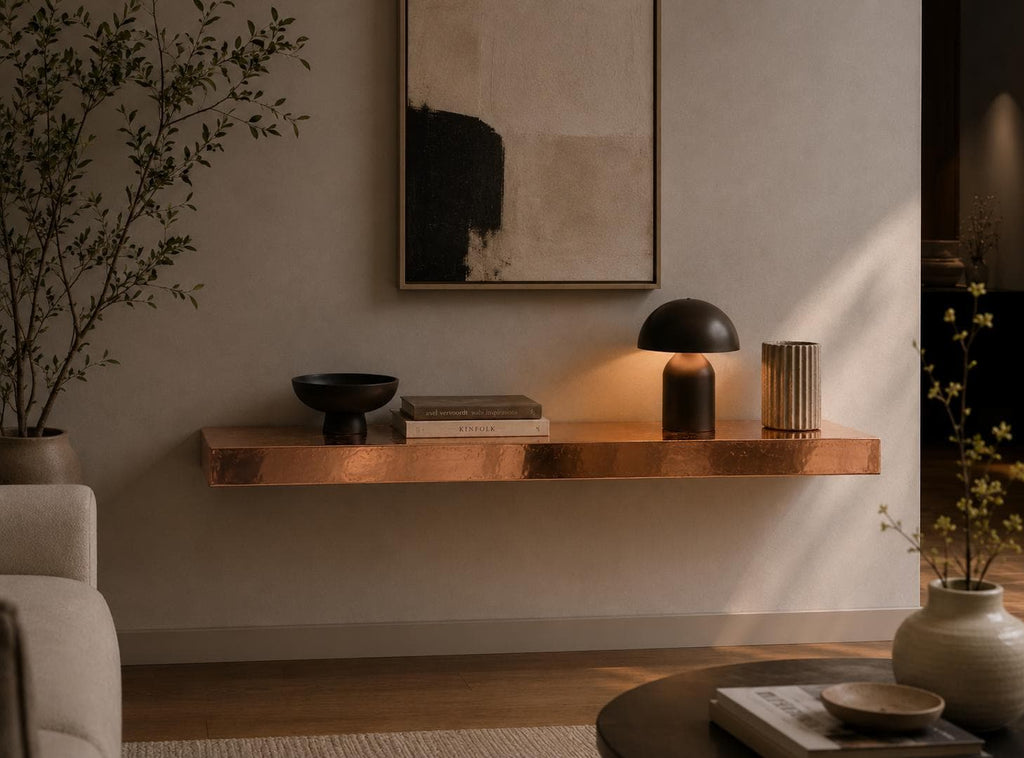 Copper Leaf Epoxy Floating Shelf, Luxury Wall Shelf, Modern Entryway Console, Art Deco Home Decor, Custom Size, Free Shipping