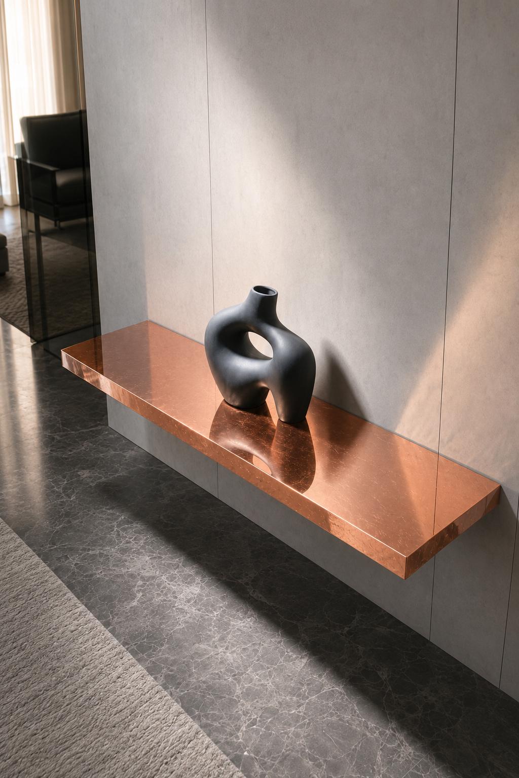 Copper Leaf Epoxy Floating Shelf, Luxury Wall Shelf, Modern Entryway Console, Art Deco Home Decor, Custom Size, Free Shipping