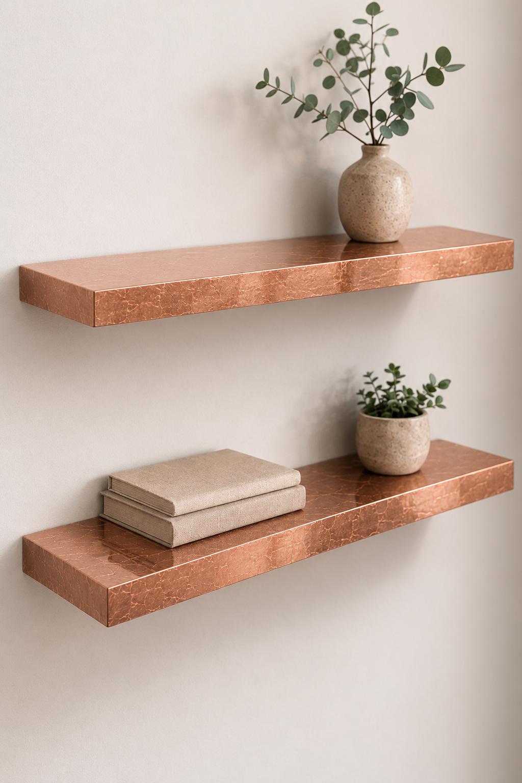 Copper Leaf Epoxy Floating Shelf, Luxury Wall Shelf, Modern Entryway Console, Art Deco Home Decor, Custom Size, Free Shipping