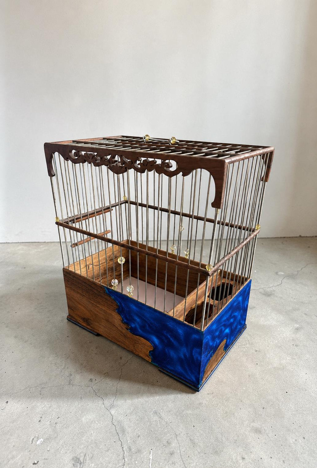 Luxury Walnut & Resin Bird Cage, Handmade Ornate Canary Cage, Custom Color Birdcage