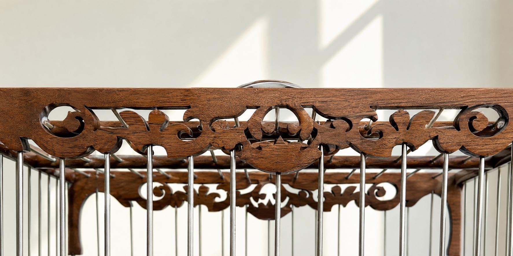 Luxury Walnut & Resin Bird Cage, Handmade Ornate Canary Cage, Custom Color Birdcage