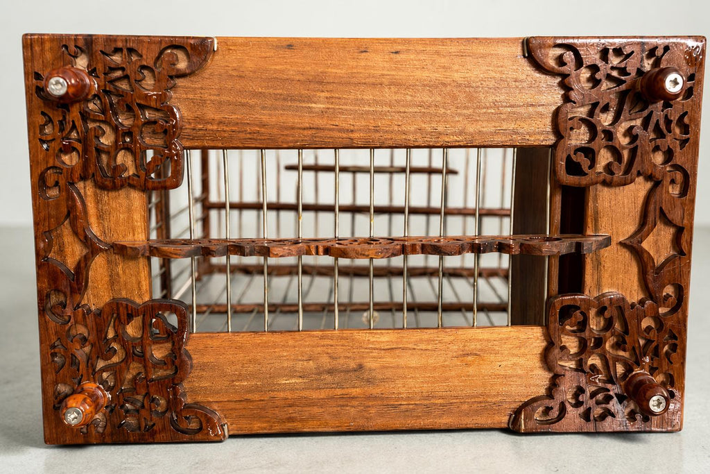 Luxury Walnut & Resin Bird Cage, Handmade Ornate Canary Cage, Custom Color Birdcage