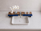 Walnut Epoxy Over Sink Shelf, Custom Faucet Cutout Bathroom Countertop Riser with Legs