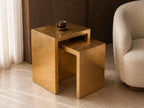 Set di 2 tavolini a incastro Gold Leaf, tavolini con finitura lucida epossidica, tavolini d'appoggio di lusso fatti a mano, mobili moderni Art Déco