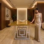 Custom 24K Gold Leaf Epoxy Dining Table, Luxury Resin Statement Furniture