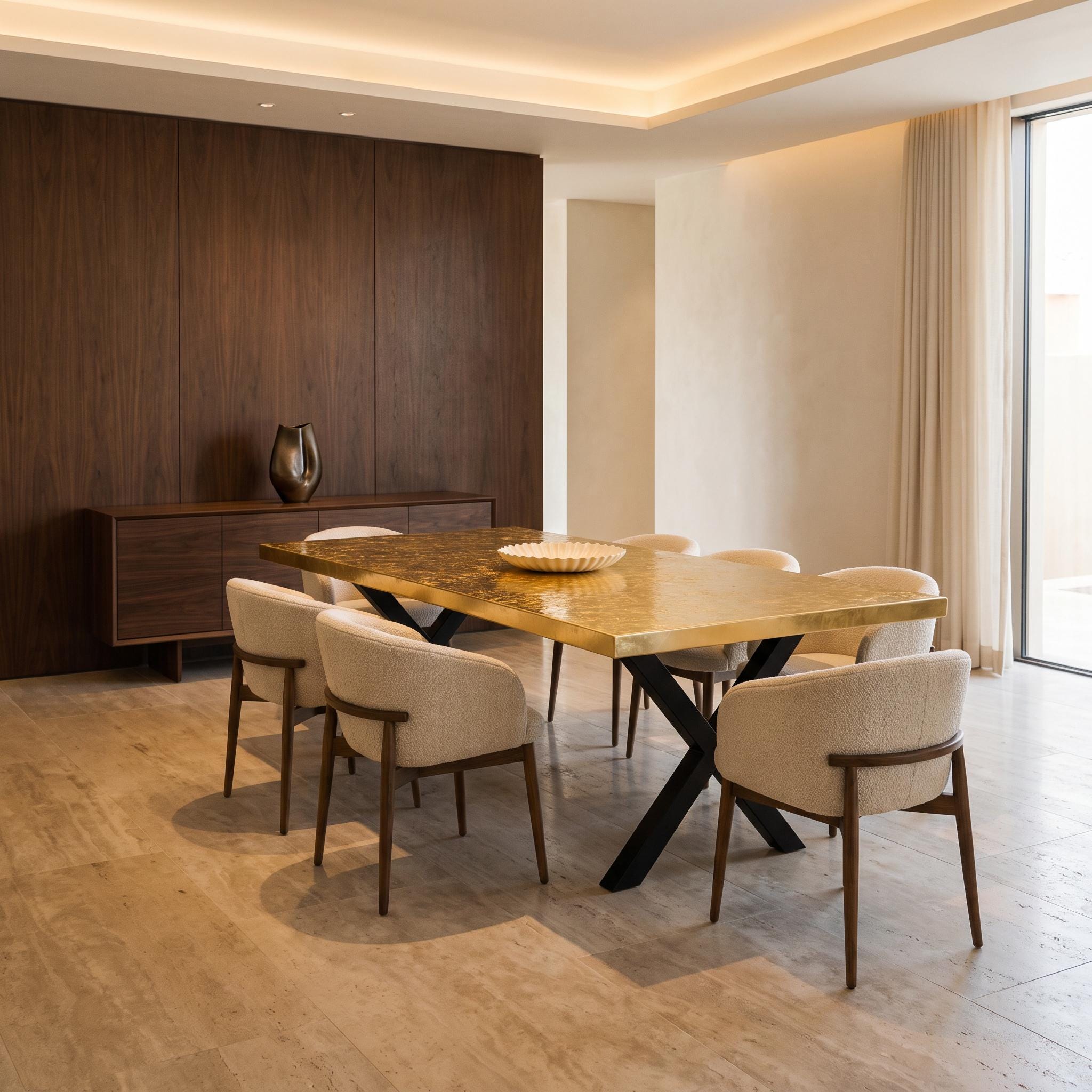 Custom 24K Gold Leaf Epoxy Dining Table, Luxury Resin Statement Furniture