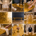 Custom 24K Gold Leaf Epoxy Dining Table, Luxury Resin Statement Furniture