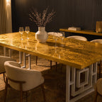 Custom 24K Gold Leaf Epoxy Dining Table, Luxury Resin Statement Furniture