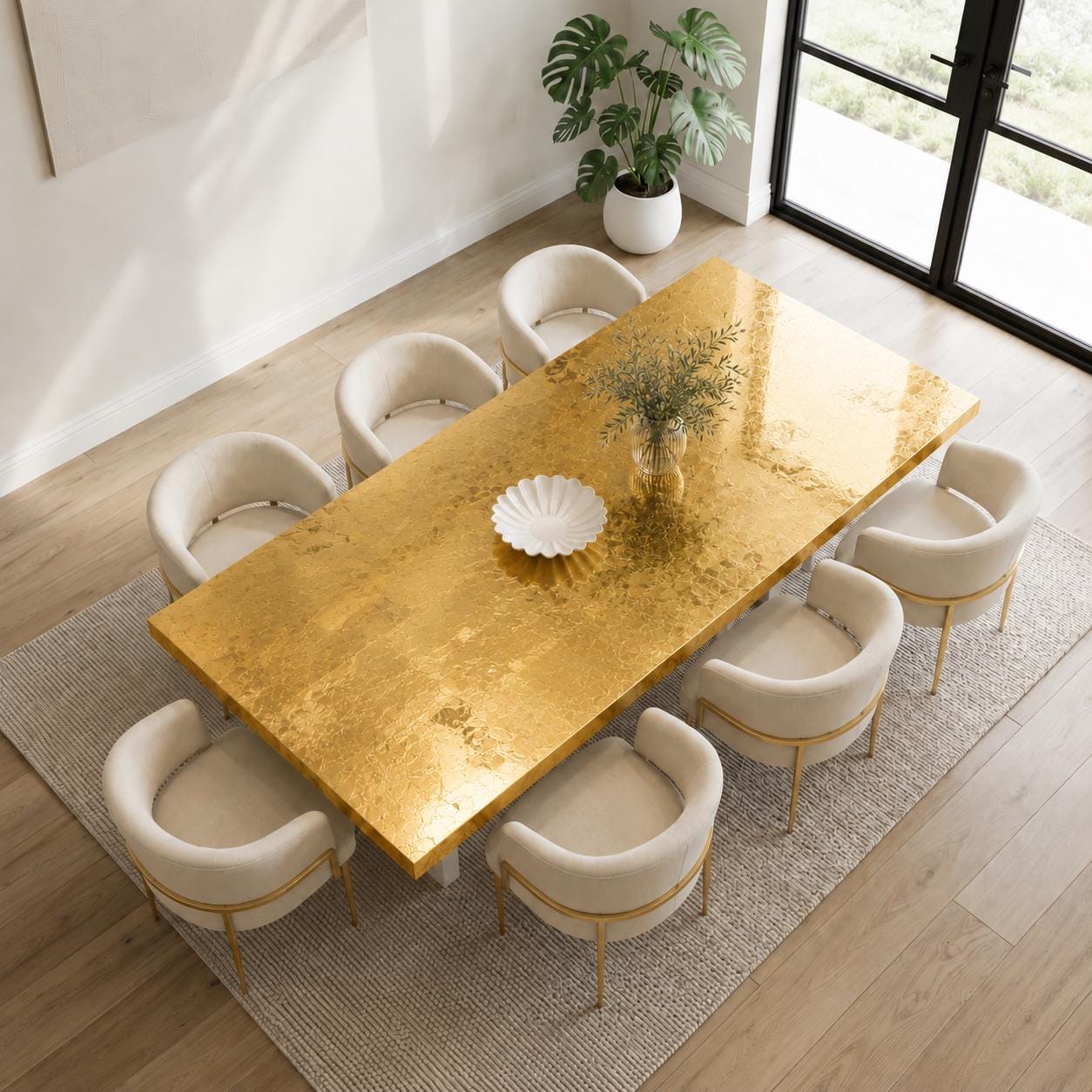 Custom 24K Gold Leaf Epoxy Dining Table, Luxury Resin Statement Furniture