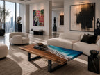 Dark Ocean Epoxy Dining Table, Walnut Resin Coffee Table, Coastal Furniture