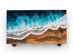 Dark Ocean Epoxy Dining Table, Walnut Resin Coffee Table, Coastal Furniture