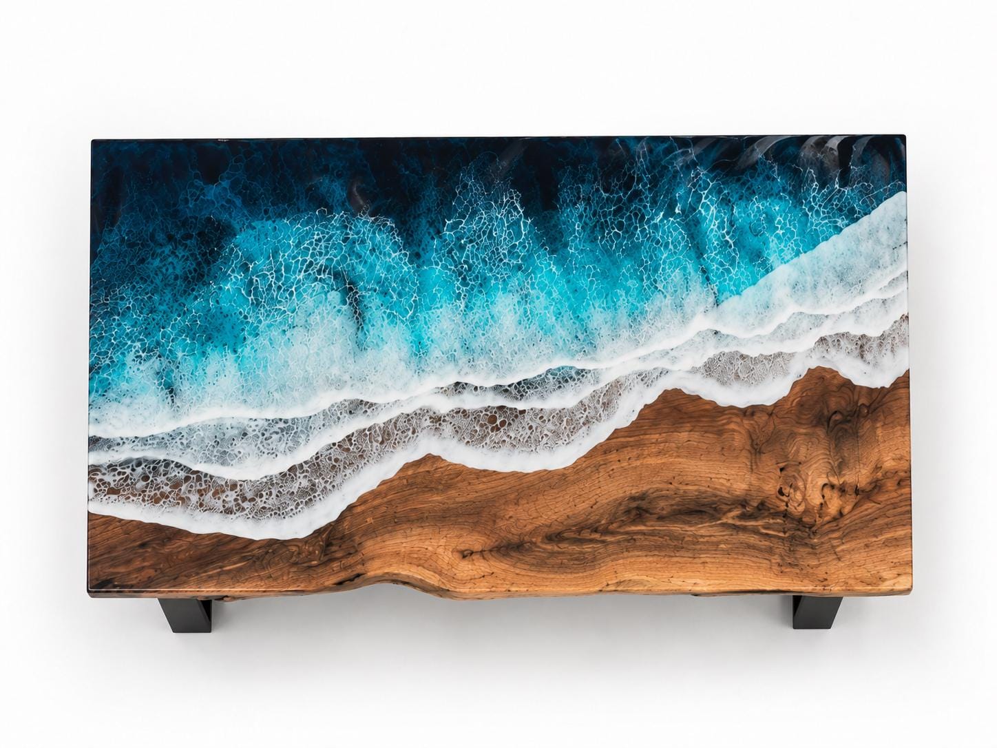 Dark Ocean Epoxy Dining Table, Walnut Resin Coffee Table, Coastal Furniture