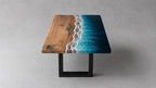 Dark Ocean Epoxy Dining Table, Walnut Resin Coffee Table, Coastal Furniture