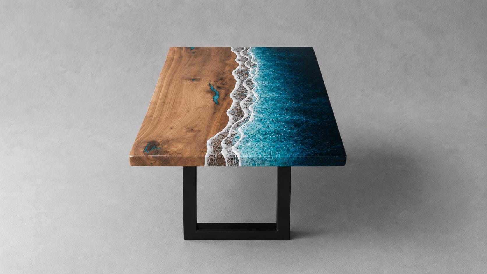 Dark Ocean Epoxy Dining Table, Walnut Resin Coffee Table, Coastal Furniture