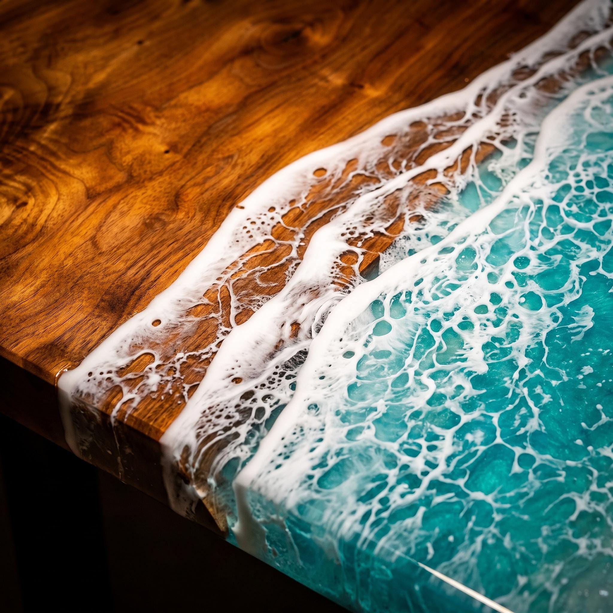 Bright Ocean Epoxy Table, Walnut Coffee or Dining Table, Coastal Furniture