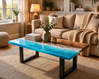 Bright Ocean Epoxy Table, Walnut Coffee or Dining Table, Coastal Furniture
