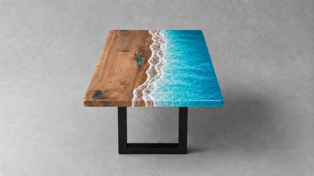Bright Ocean Epoxy Table, Walnut Coffee or Dining Table, Coastal Furniture
