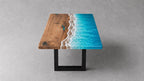 Bright Ocean Epoxy Table, Walnut Coffee or Dining Table, Coastal Furniture