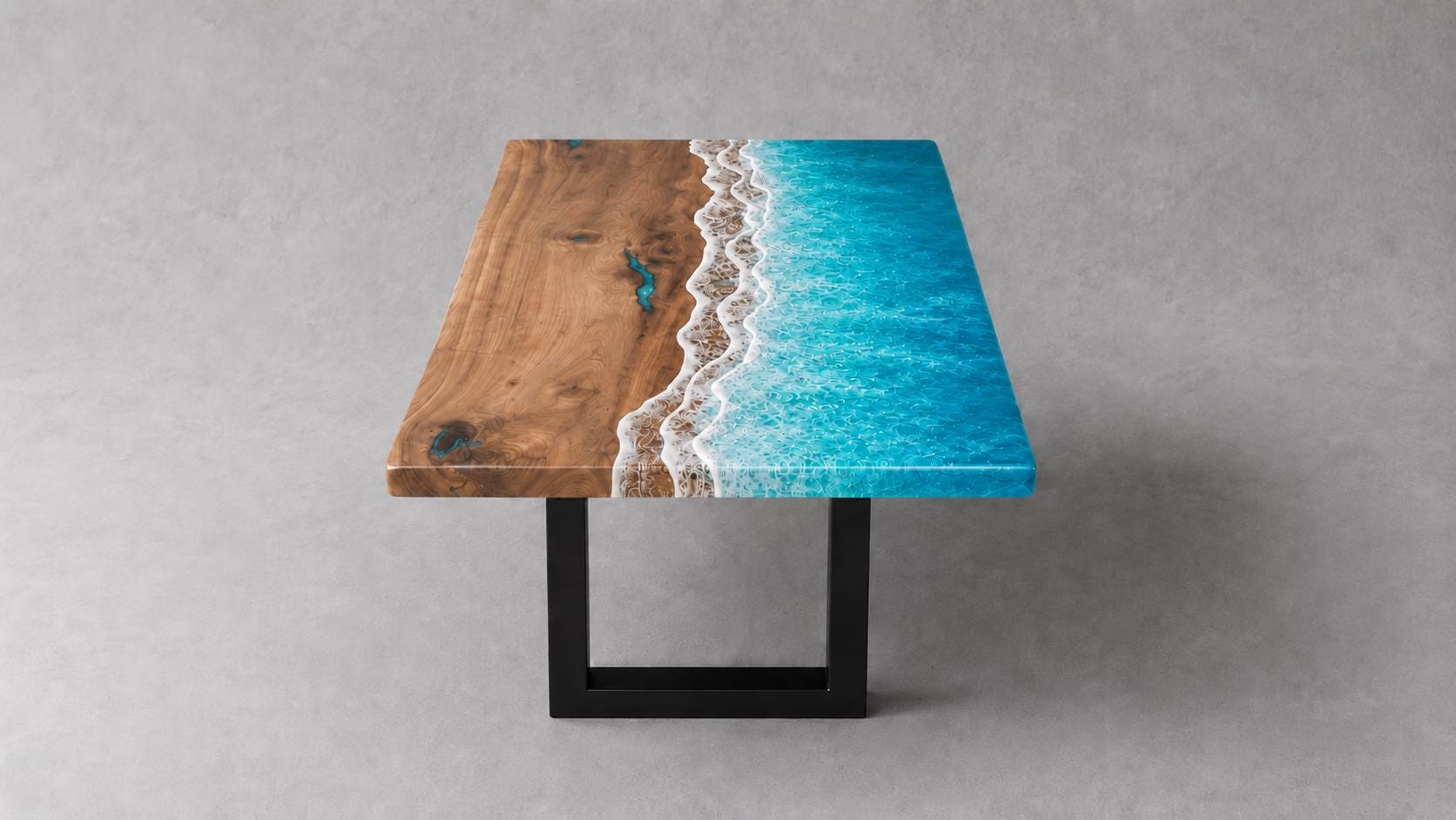 Bright Ocean Epoxy Table, Walnut Coffee or Dining Table, Coastal Furniture