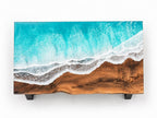 Bright Ocean Epoxy Table, Walnut Coffee or Dining Table, Coastal Furniture