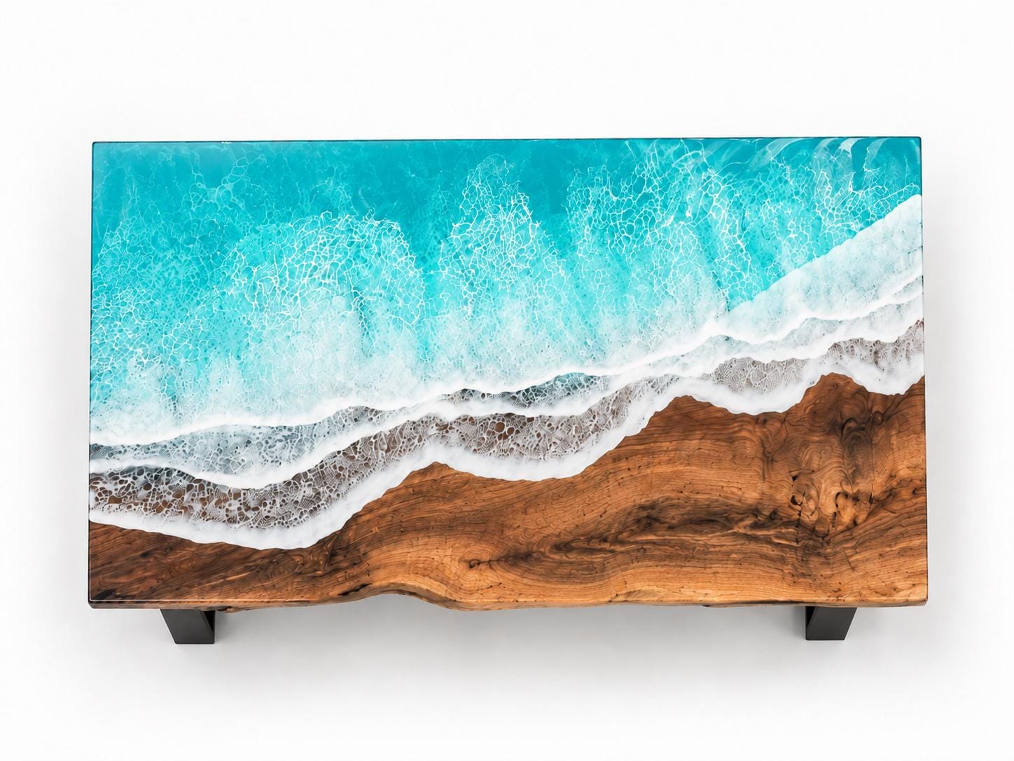 Bright Ocean Epoxy Table, Walnut Coffee or Dining Table, Coastal Furniture