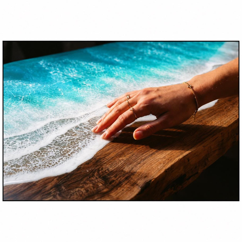 Bright Ocean Epoxy Table, Walnut Coffee or Dining Table, Coastal Furniture
