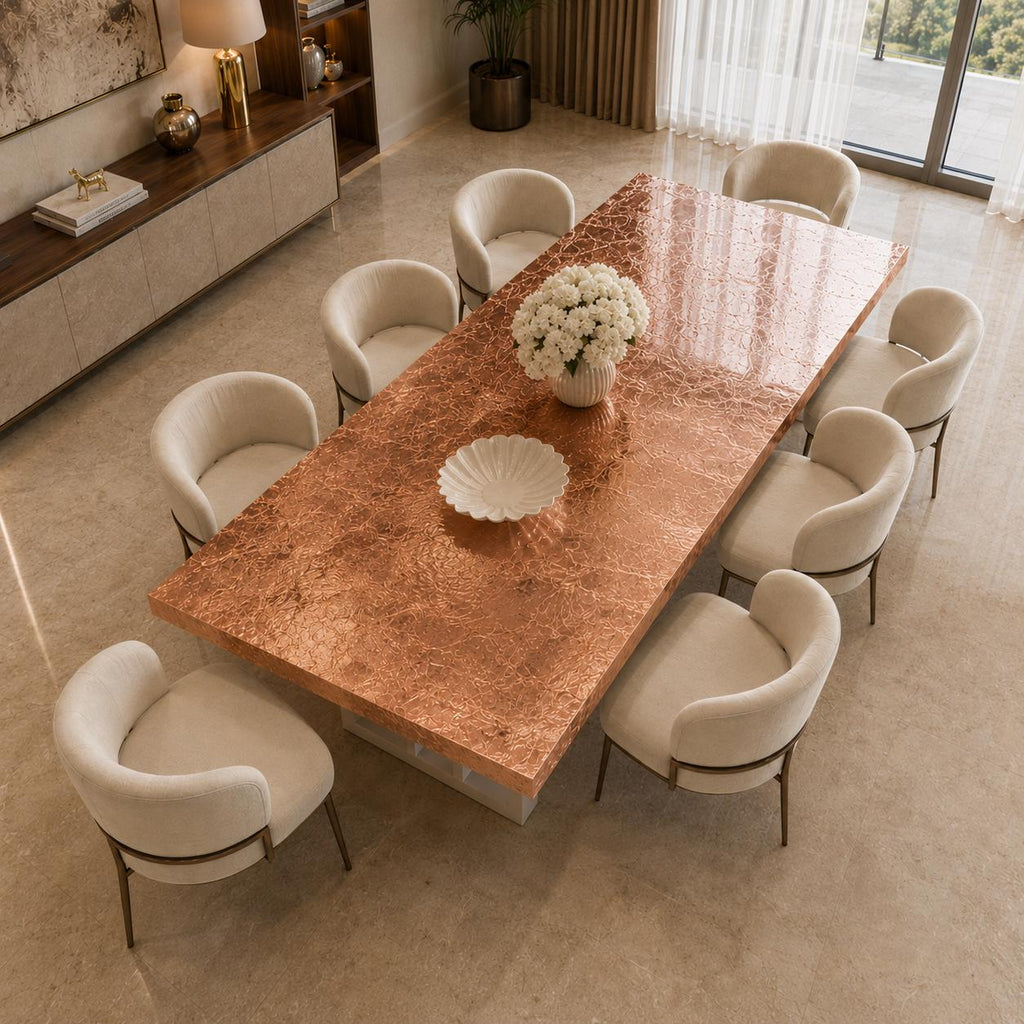 Tavolo da Pranzo in Rame Foglia Oro Epossidica Personalizzato, Mobili di Lusso in Resina, Protezione Superficiale di 10 Anni