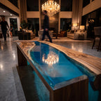Custom Walnut Epoxy Waterfall Bench, Live Edge Resin River Bed End or Entryway Bench