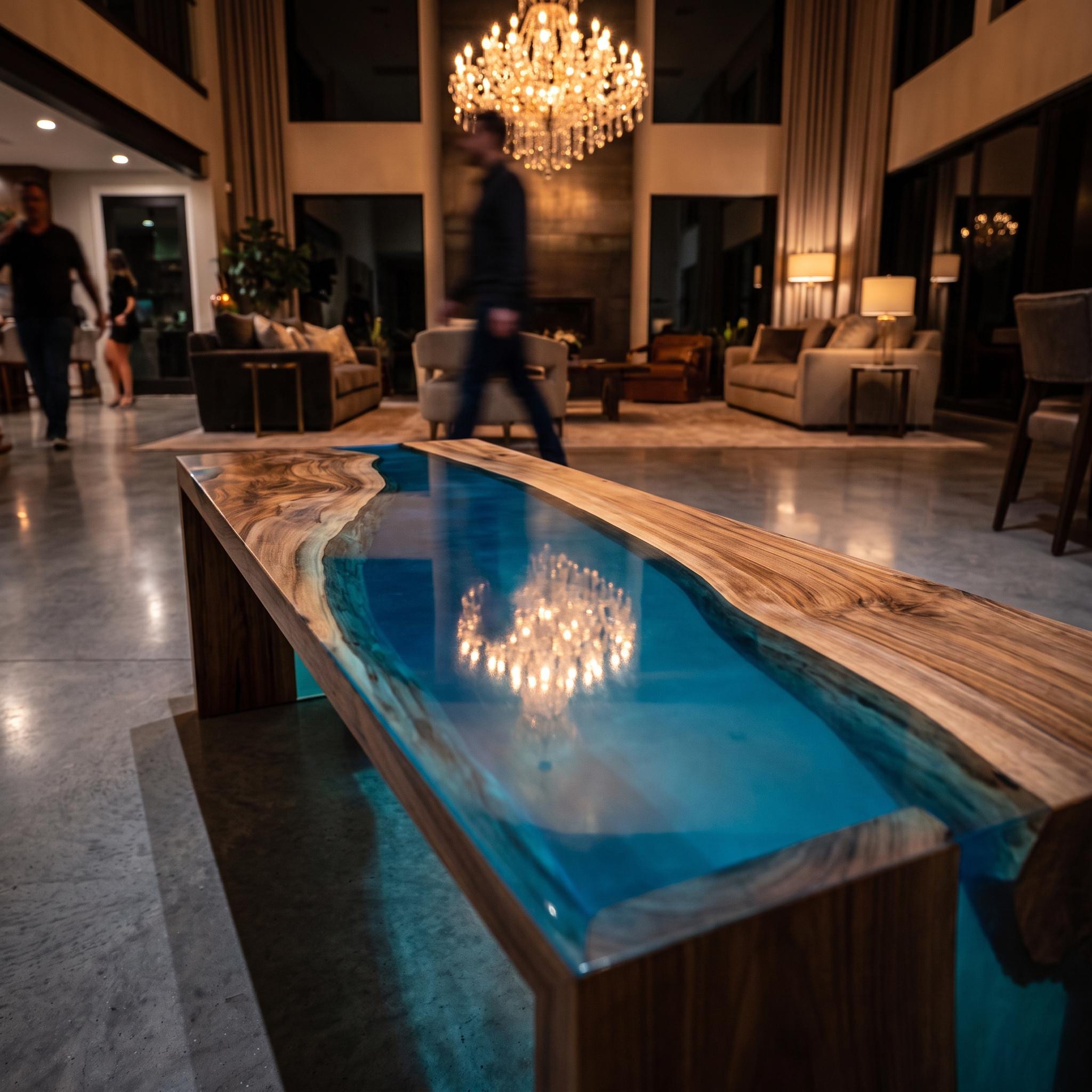 Custom Walnut Epoxy Waterfall Bench, Live Edge Resin River Bed End or Entryway Bench