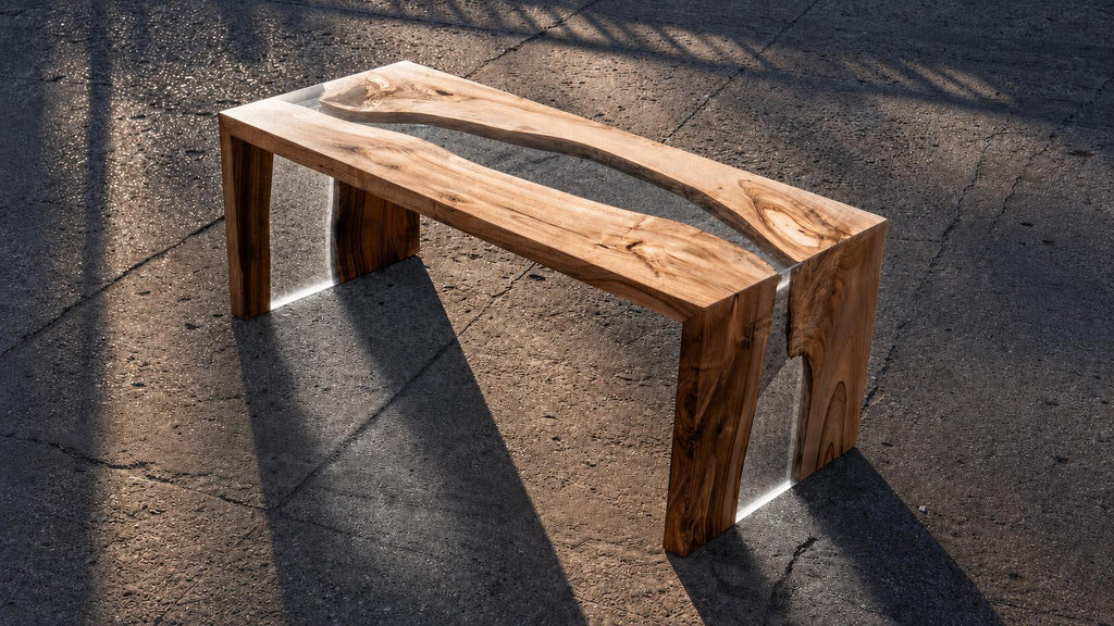 Custom Walnut Epoxy Waterfall Bench, Live Edge Resin River Bed End or Entryway Bench