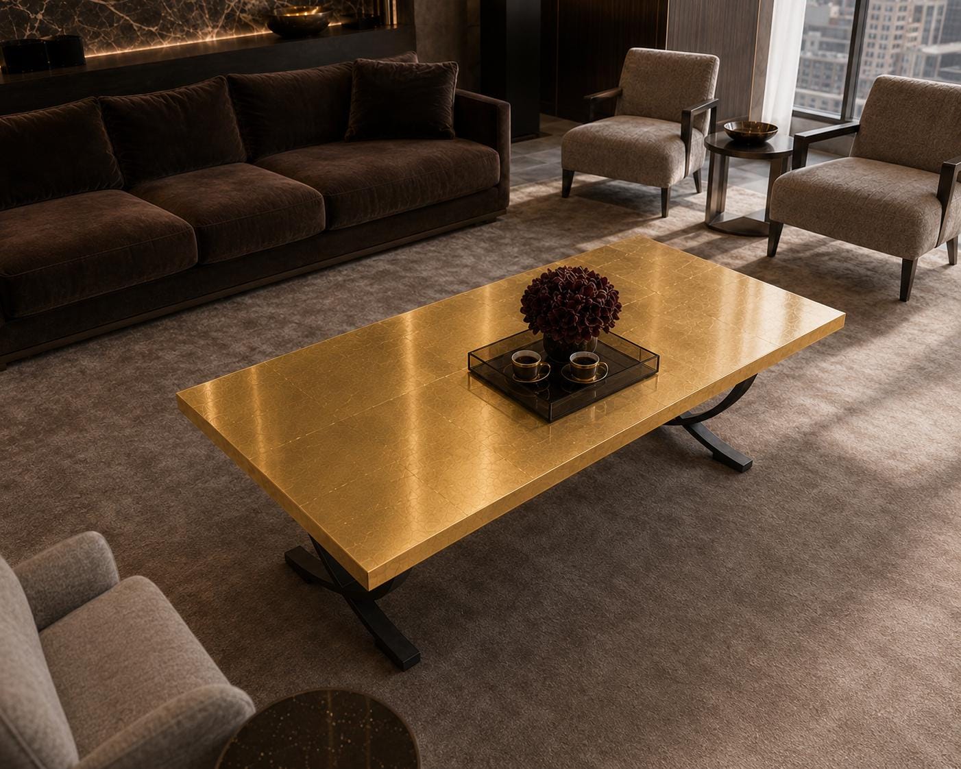Gold Leaf Epoxy Coffee Table, Handmade Luxury Resin Furniture, Custom Modern Center Table