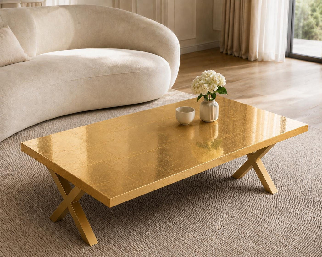 Gold Leaf Epoxy Coffee Table, Handmade Luxury Resin Furniture, Custom Modern Center Table