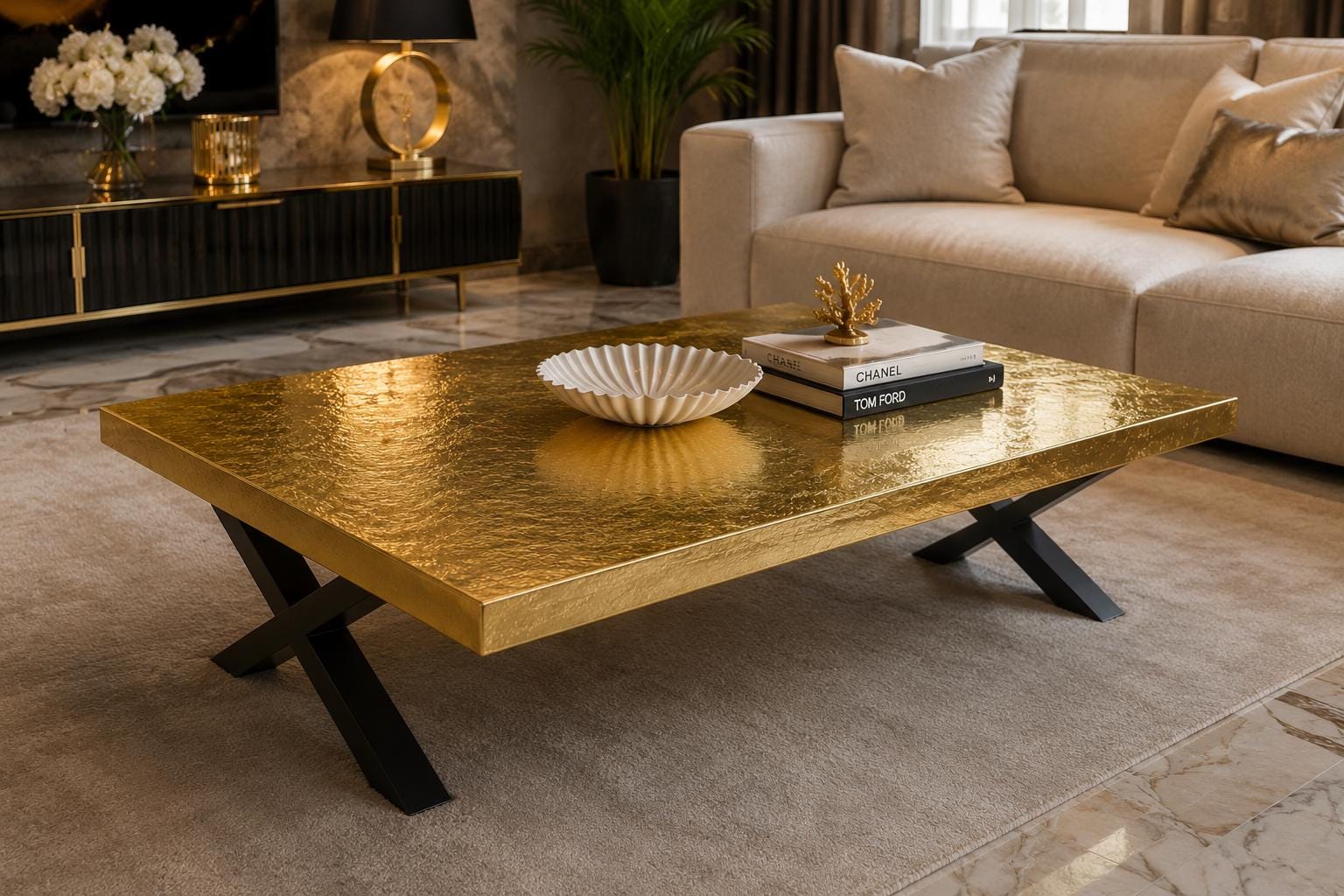 Gold Leaf Epoxy Coffee Table, Handmade Luxury Resin Furniture, Custom Modern Center Table