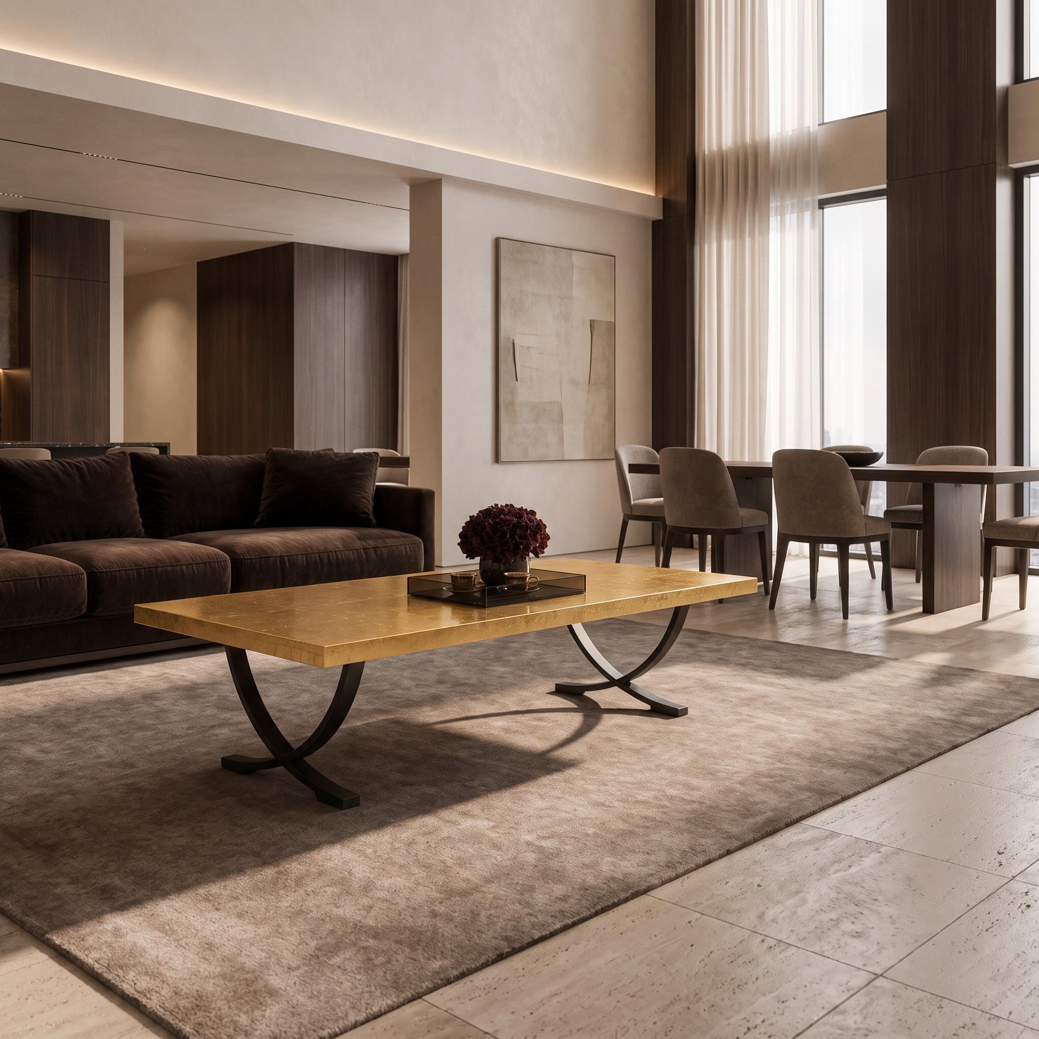 Gold Leaf Epoxy Coffee Table, Handmade Luxury Resin Furniture, Custom Modern Center Table